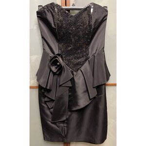 Climax Karen Okada David Howard Vintage 80s Black Strapless Satin Formal Dress